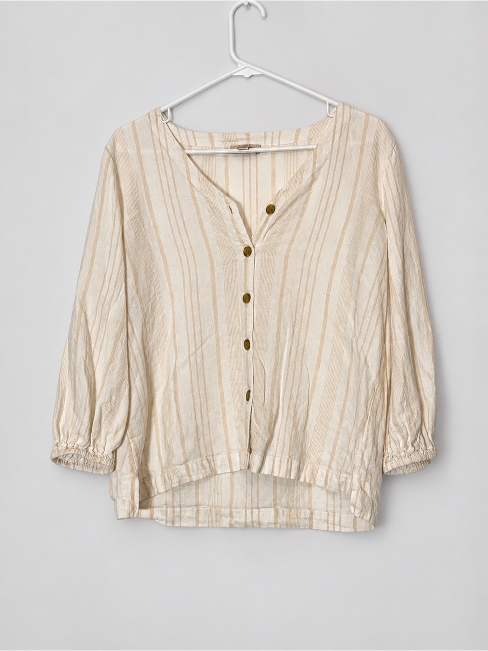 LOFT Outlet Ivory Beige Striped Button Front Blouse Size Small